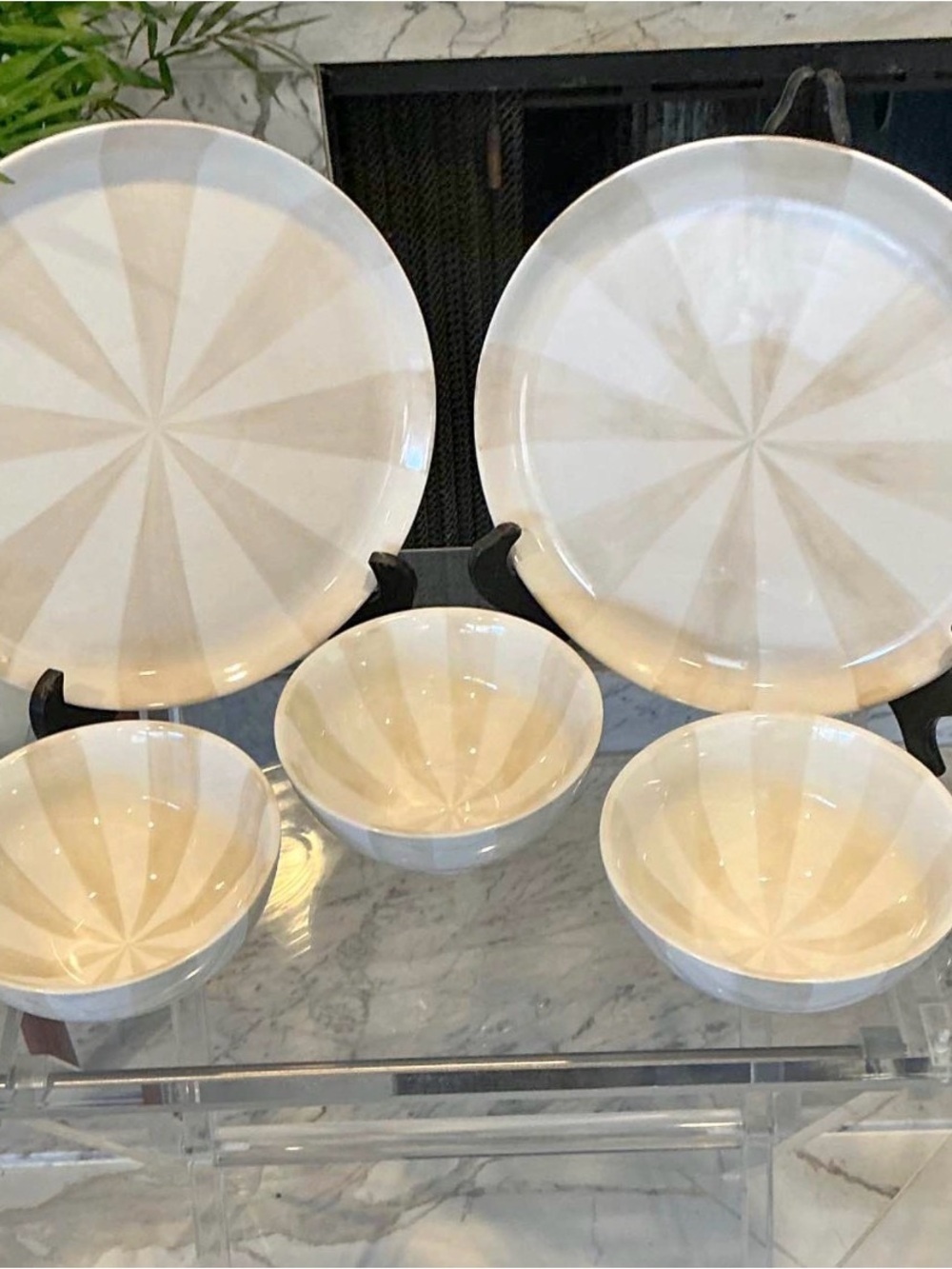 Jonathon Adler set of 3 plates/3 bowls vintage Happy Home Stripes dinnerware set